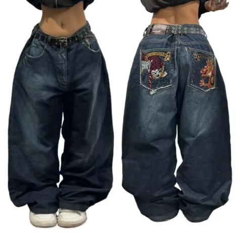 2024 Retro Hip Hop Embroidered Jeans β Unisex Y2K Gothic Wide-leg Streetwear