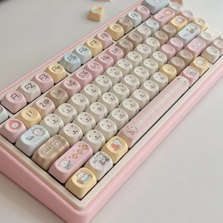 130-key Teddy Bear PBT Keycaps – MOA Profile, Cherry MX Compatible, Sublimation Custom Keycaps