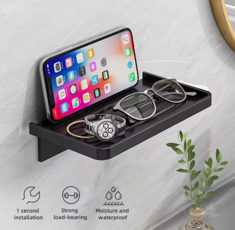ABS Bathroom Wall Shelf โ Black Shower Storage Rack (WB8011)