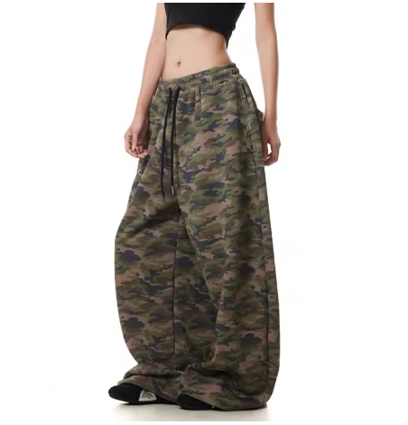 Camo Cargo Baggy Pants – Men's High-Rise Straight Wide Leg, Vintage Y2K Style