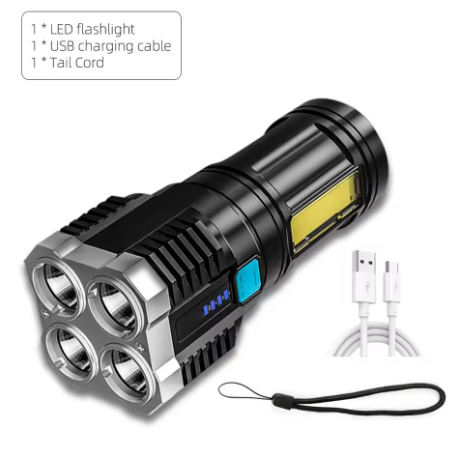 High-Power LED Rechargeable Flashlight β 4-Mode Camping Portable Lantern with COB Side Light