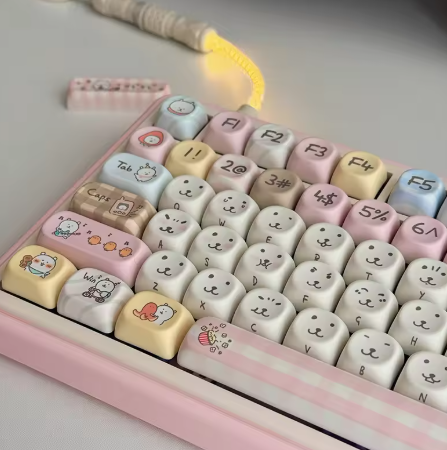 130-key Teddy Bear PBT Keycaps – MOA Profile, Cherry MX Compatible, Sublimation Custom Keycaps