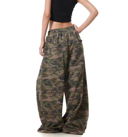 Camo Cargo Baggy Pants โ Men's High-Rise Straight Wide Leg, Vintage Y2K Style