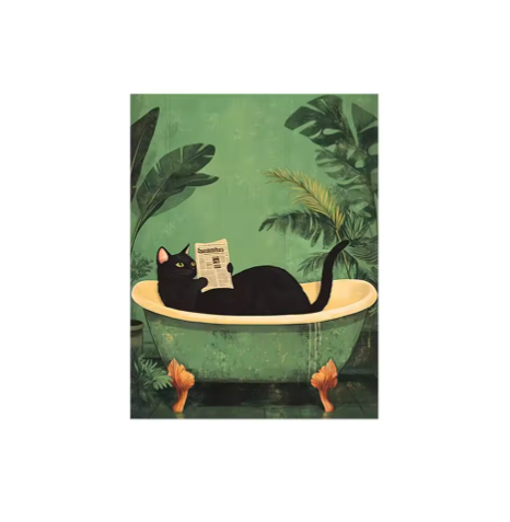 Bathroom Black Cat Canvas Poster