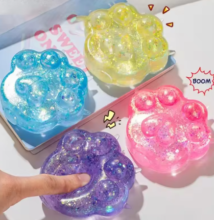 TPR Anti-Stress Spangle Squishy Toy, Slow-Rebound Cat Paw Stress Relief