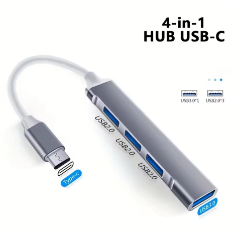 4-port USB-C hub 3.0/3.1 OTG adapter, compatible with PCs and MacBooks