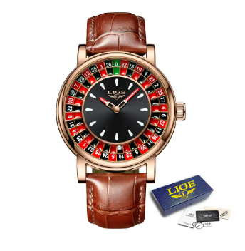 LIGE 2025 Creative Luxury Men’s Watch – Roulette Dial Quartz Wristwatch