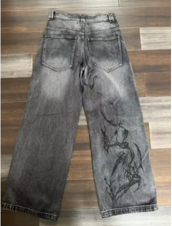 2024 Retro Hip Hop Embroidered Jeans β Unisex Y2K Gothic Wide-leg Streetwear