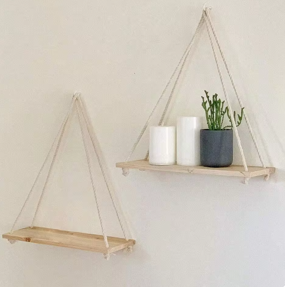 Wood Hanging Rope Wall Shelf