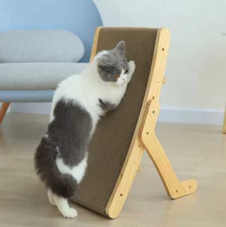 Cat Scratch Board - Medium-Sized Wooden Frame Scratching Bed, Claw-Protecting Toy