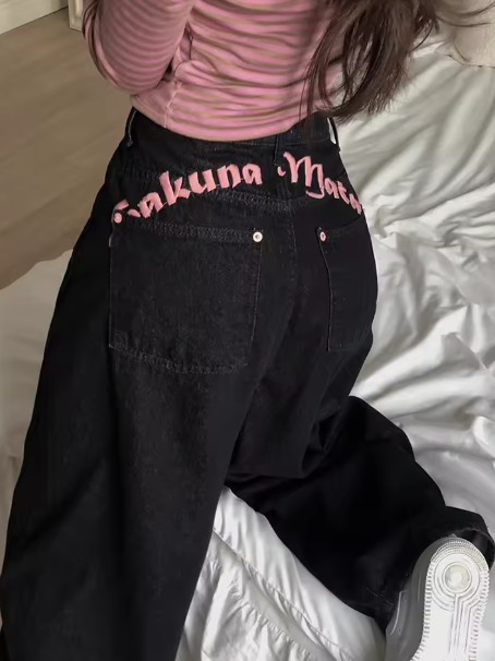 High-waisted embroidered denim pants β Women's wide-leg casual jeans