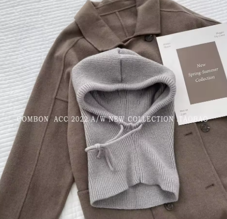 Knit Hooded Balaclava Hat Women's Winter Warm Drawstring Neck Warmer Beanie