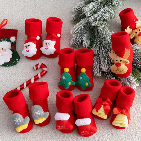 Newborn Christmas Baby Socks - Non-Slip Cotton Toddler Short Socks for Boys and Girls