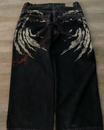 2024 Retro Hip Hop Embroidered Jeans β Unisex Y2K Gothic Wide-leg Streetwear