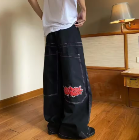 2024 Retro Hip Hop Embroidered Jeans β Unisex Y2K Gothic Wide-leg Streetwear