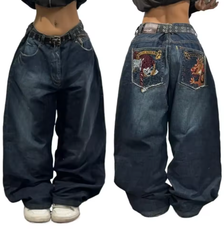 2024 Retro Hip Hop Embroidered Jeans β Unisex Y2K Gothic Wide-leg Streetwear