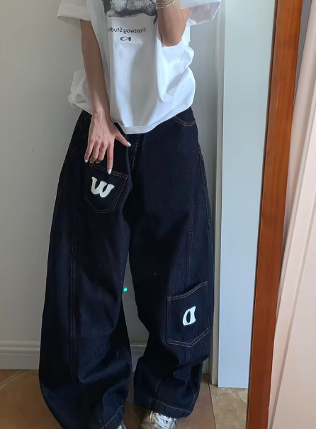 Loose-fit wide-leg denim β Women's high-waisted casual jeans