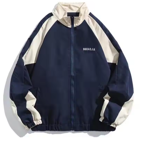 Hip-hop patchwork windbreaker jacket, a unisex spring/fall street fashion outerwear.