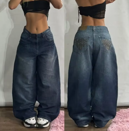 2024 Retro Hip Hop Embroidered Jeans β Unisex Y2K Gothic Wide-leg Streetwear