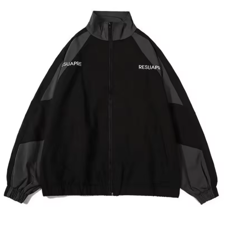 Hip-hop patchwork windbreaker jacket, a unisex spring/fall street fashion outerwear.