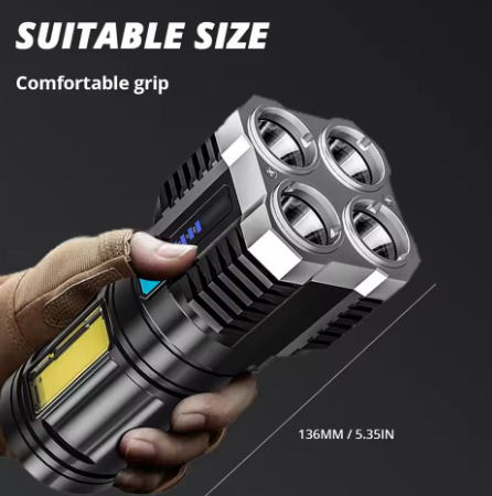 High-Power LED Rechargeable Flashlight β 4-Mode Camping Portable Lantern with COB Side Light