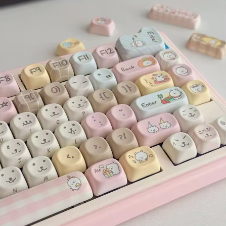 130-key Teddy Bear PBT Keycaps – MOA Profile, Cherry MX Compatible, Sublimation Custom Keycaps