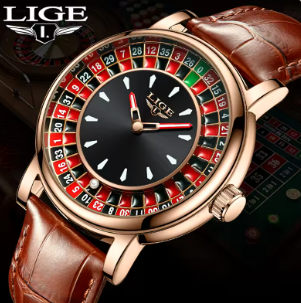 LIGE 2025 Creative Luxury Men’s Watch – Roulette Dial Quartz Wristwatch