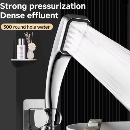 300 Hole Pressurized Showerhead - Handheld Square, Water-Saving Rain Spray Bathroom Nozzle