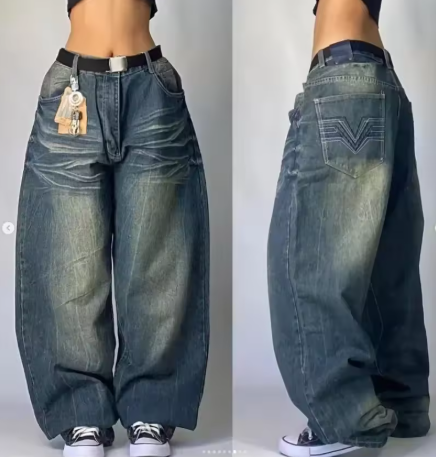 2024 Retro Hip Hop Embroidered Jeans β Unisex Y2K Gothic Wide-leg Streetwear
