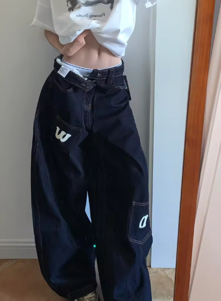 Loose-fit wide-leg denim β Women's high-waisted casual jeans