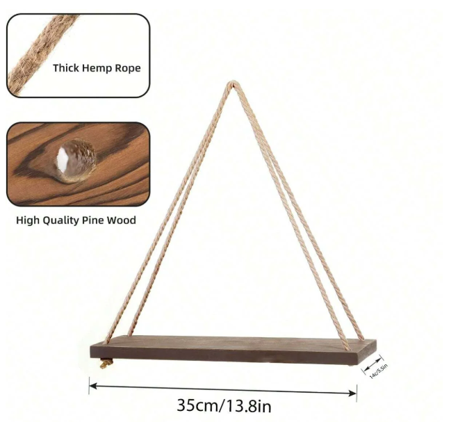 Wood Hanging Rope Wall Shelf