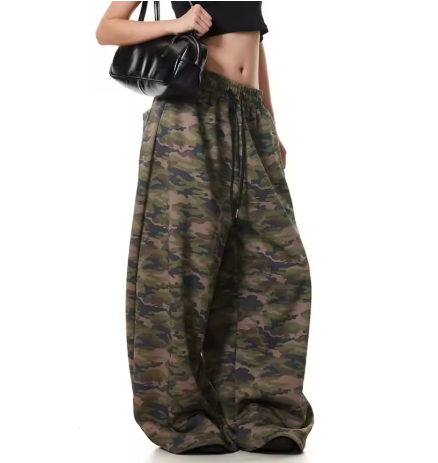 Camo Cargo Baggy Pants โ Men's High-Rise Straight Wide Leg, Vintage Y2K Style