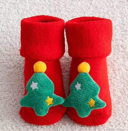 Newborn Christmas Baby Socks - Non-Slip Cotton Toddler Short Socks for Boys and Girls