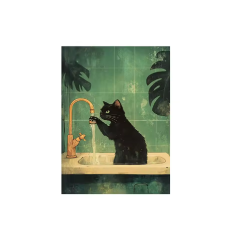 Bathroom Black Cat Canvas Poster