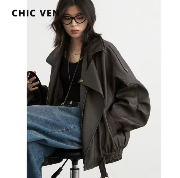 CHIC VEN Women’s PU Leather Jacket