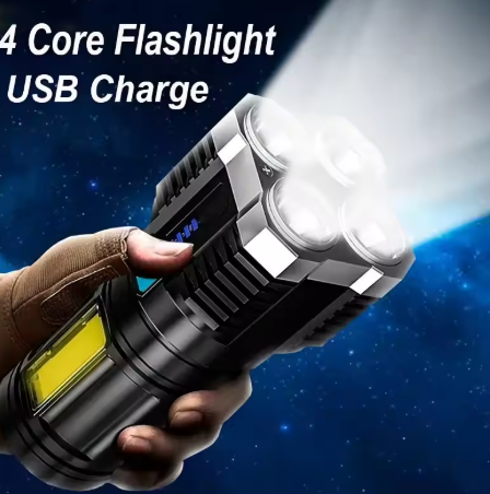 High-Power LED Rechargeable Flashlight – 4-Mode Camping Portable Lantern with COB Side Light