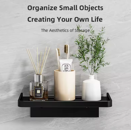 ABS Bathroom Wall Shelf โ Black Shower Storage Rack (WB8011)