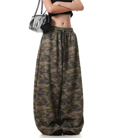 Camo Cargo Baggy Pants โ Men's High-Rise Straight Wide Leg, Vintage Y2K Style