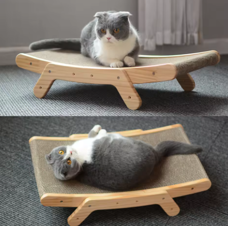 Cat Scratch Board - Medium-Sized Wooden Frame Scratching Bed, Claw-Protecting Toy