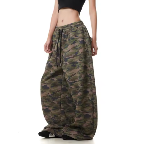 Camo Cargo Baggy Pants โ Men's High-Rise Straight Wide Leg, Vintage Y2K Style