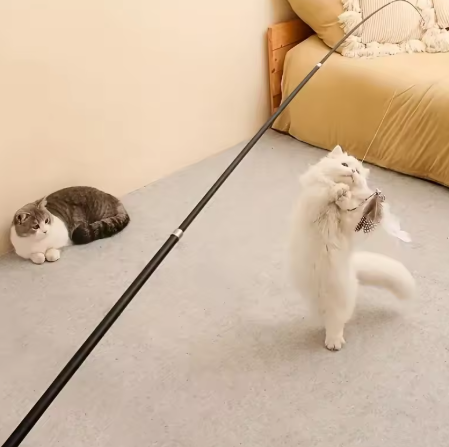 4 Section Telescopic Cat Rod - Extendable, Cartoon Pattern, Metal Material