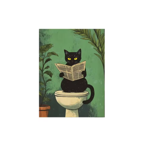 Bathroom Black Cat Canvas Poster