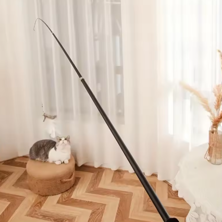4 Section Telescopic Cat Rod - Extendable, Cartoon Pattern, Metal Material