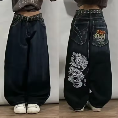 2024 Retro Hip Hop Embroidered Jeans β Unisex Y2K Gothic Wide-leg Streetwear