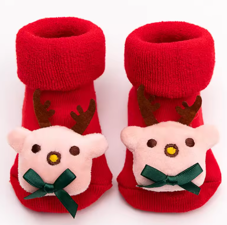 Newborn Christmas Baby Socks - Non-Slip Cotton Toddler Short Socks for Boys and Girls