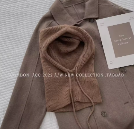 Knit Hooded Balaclava Hat Women's Winter Warm Drawstring Neck Warmer Beanie