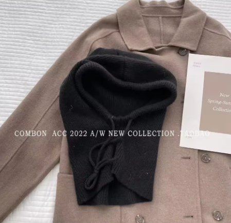 Knit Hooded Balaclava Hat Women's Winter Warm Drawstring Neck Warmer Beanie