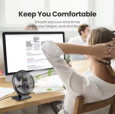 GAIATOP USB Desk Fan – 4-speed, 90° adjustable, quiet and portable