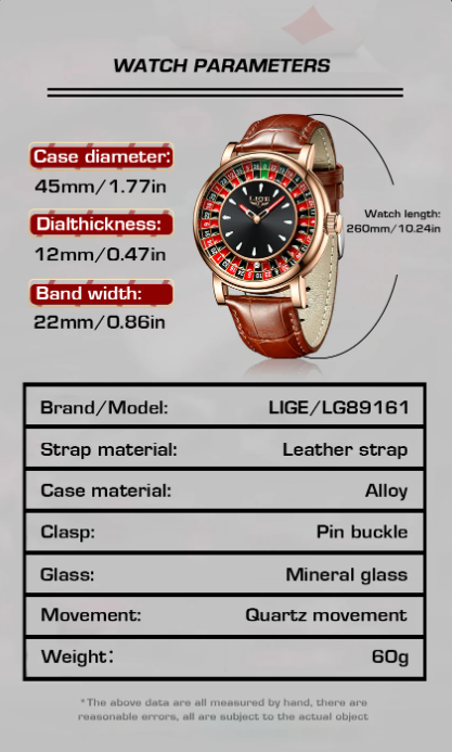 LIGE 2025 Creative Luxury Men’s Watch – Roulette Dial Quartz Wristwatch