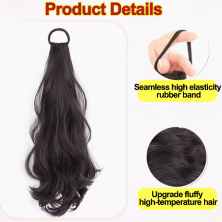 Wave Ponytail Synthetic Wig β Heat Resistant, With Elastic Band, Daily Use Hairpiece